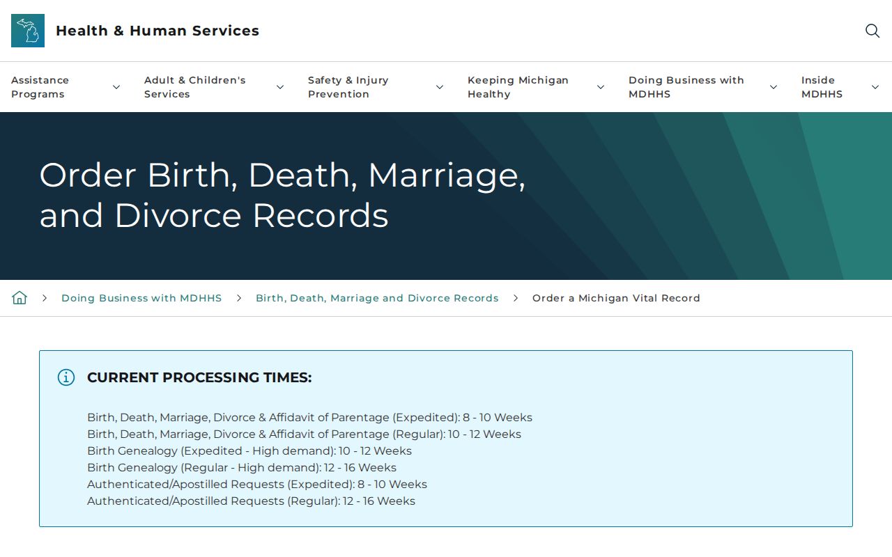 Clinton Township residents directory Michigan vital records order page