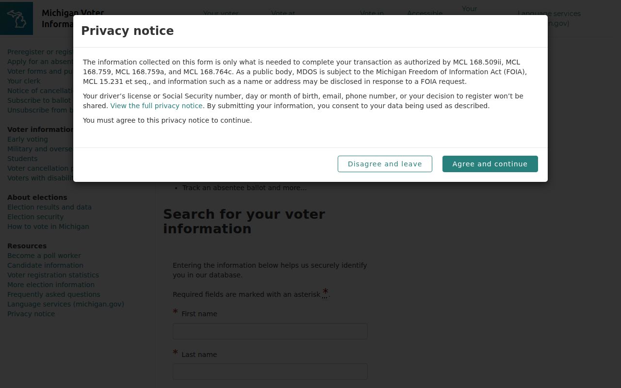 Clinton Township residents directory Michigan voter lookup form