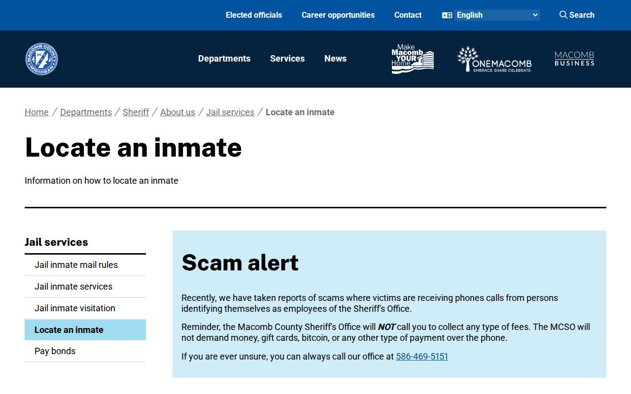 Clinton Township neighbors Macomb County inmate lookup warning