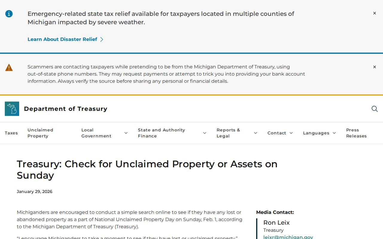 Clinton Township neighbors Michigan unclaimed-property search update