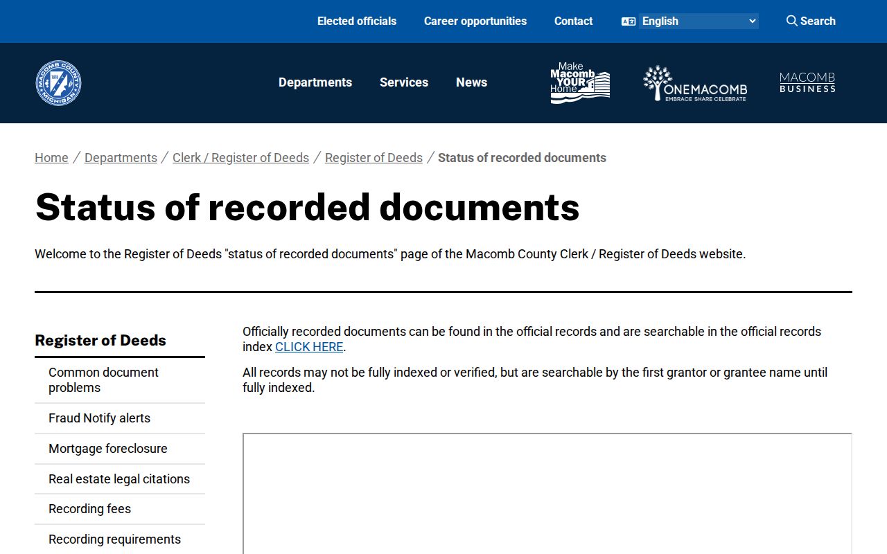 Clinton Township previous residents grantor grantee index warning