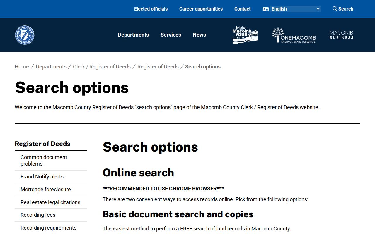 Clinton Township street directory Macomb deed search options