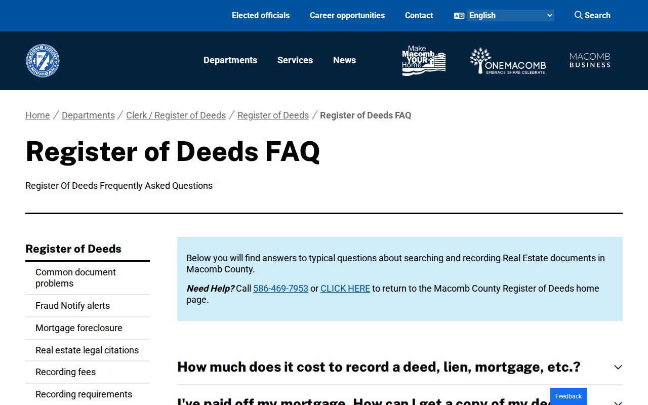 Clinton Township street directory Macomb Register of Deeds FAQ