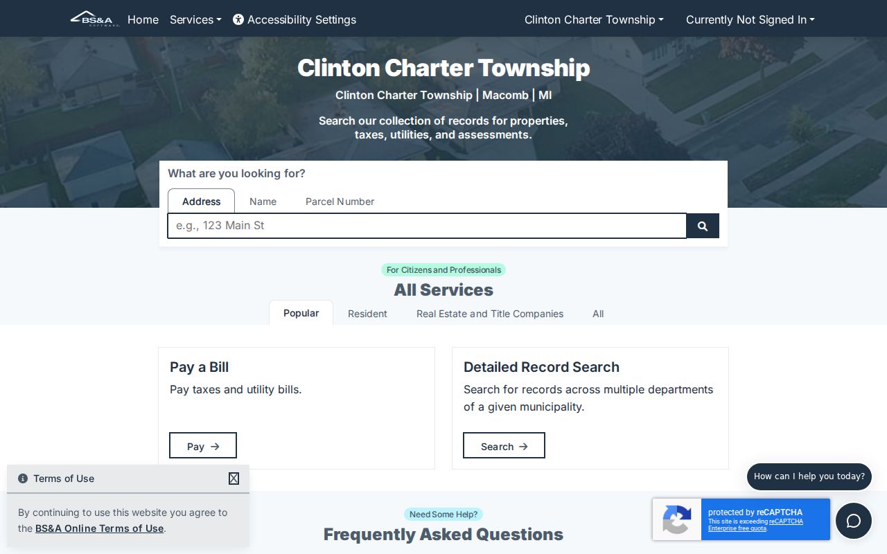 Clinton Township ZIP code directory BS&A property search